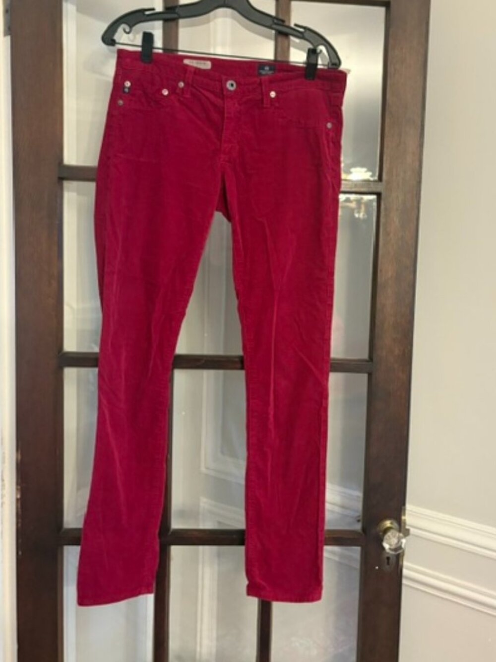 Ag Adriano Goldschmied "The Legging" Corduroy Pants in Red Berry, Size 29